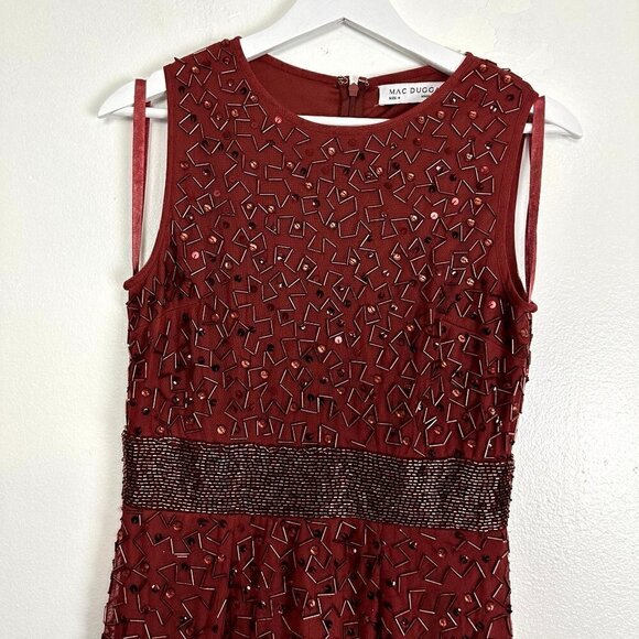 MAC DUGGAL Geometric Beaded Midi Cocktail Dress in Brick Size US 4 - Picture 4 of 10